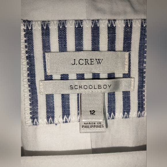 J. Crew (Size 12) Blue & White Linen Classic Striped Schoolboy Blazer (Like New) - Picture 2 of 16